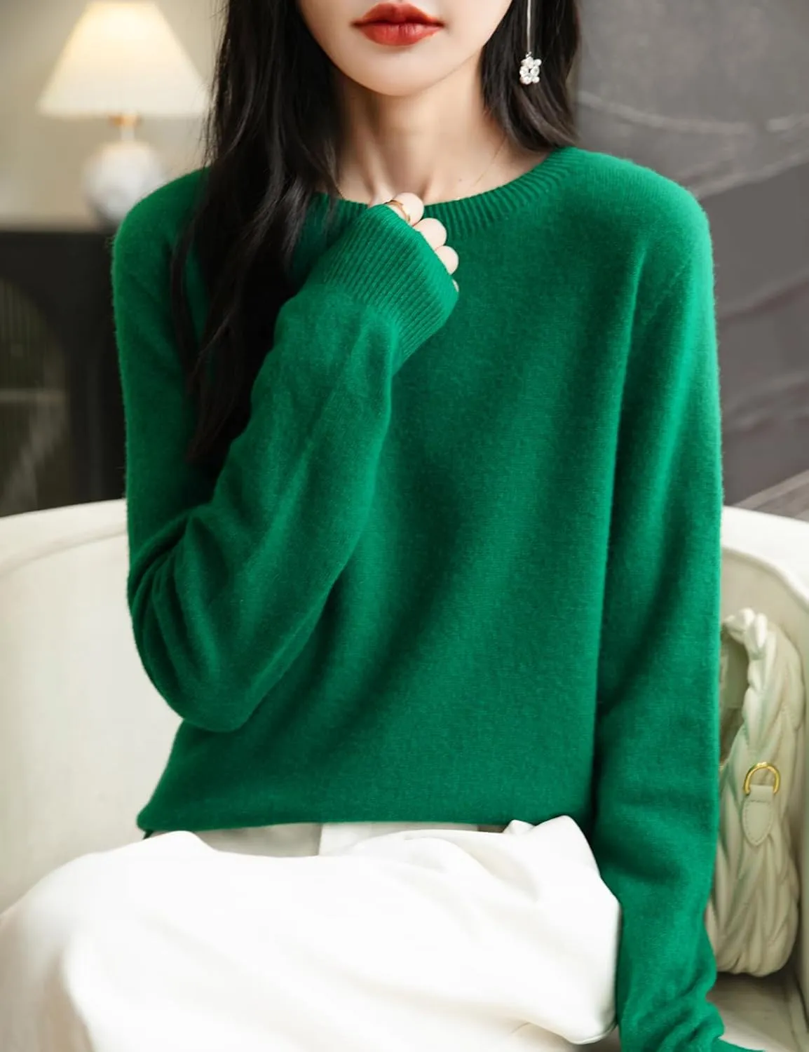 Women's 100% Merino Wool 2025 Fall Winter First-Line Ready to Wear Long Sleeve Seamless Knit Crewneck Sweater