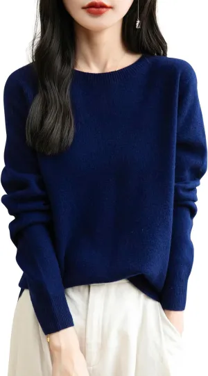 Women's 100% Merino Wool 2025 Fall Winter First-Line Ready to Wear Long Sleeve Seamless Knit Crewneck Sweater