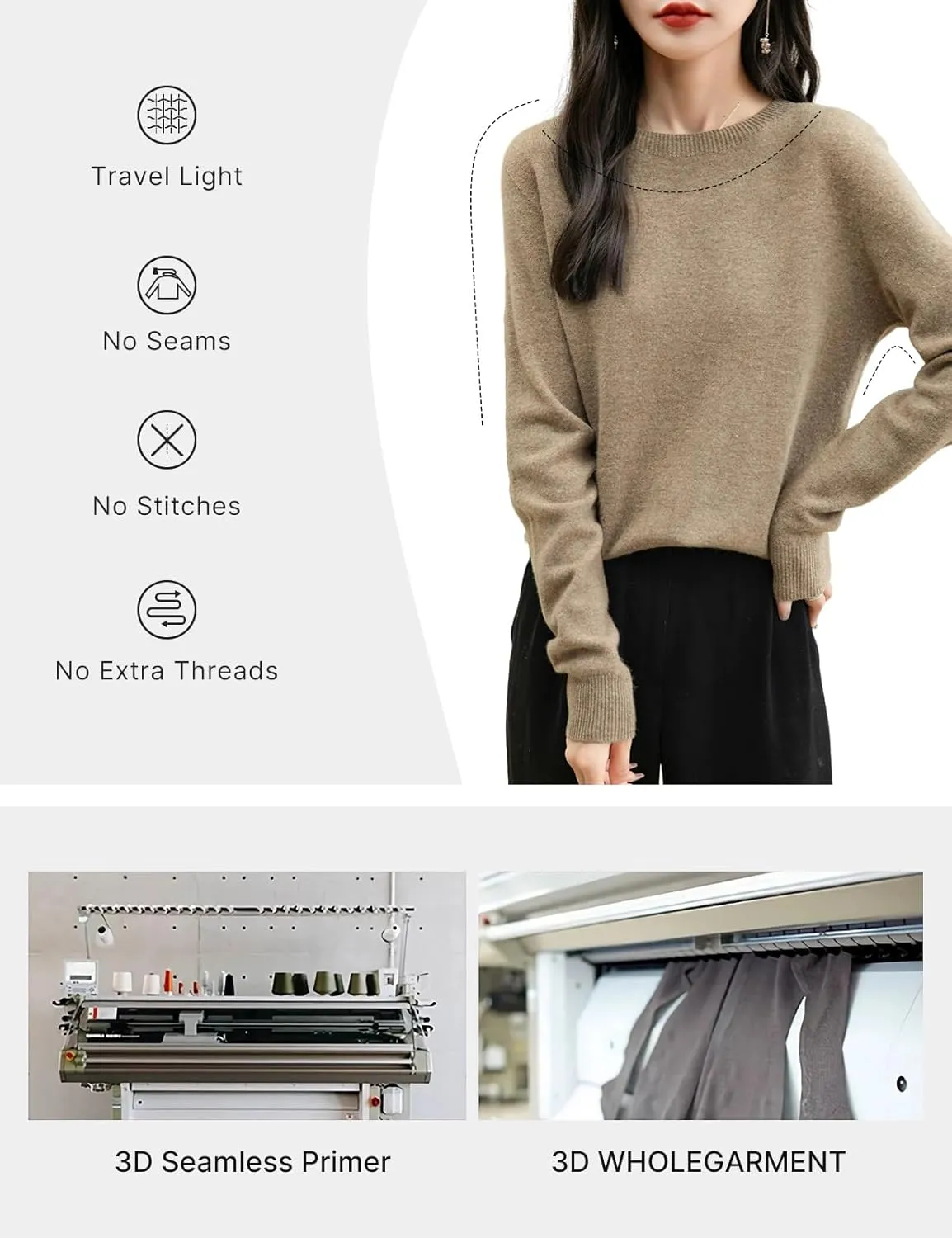 Women's 100% Merino Wool 2025 Fall Winter First-Line Ready to Wear Long Sleeve Seamless Knit Crewneck Sweater