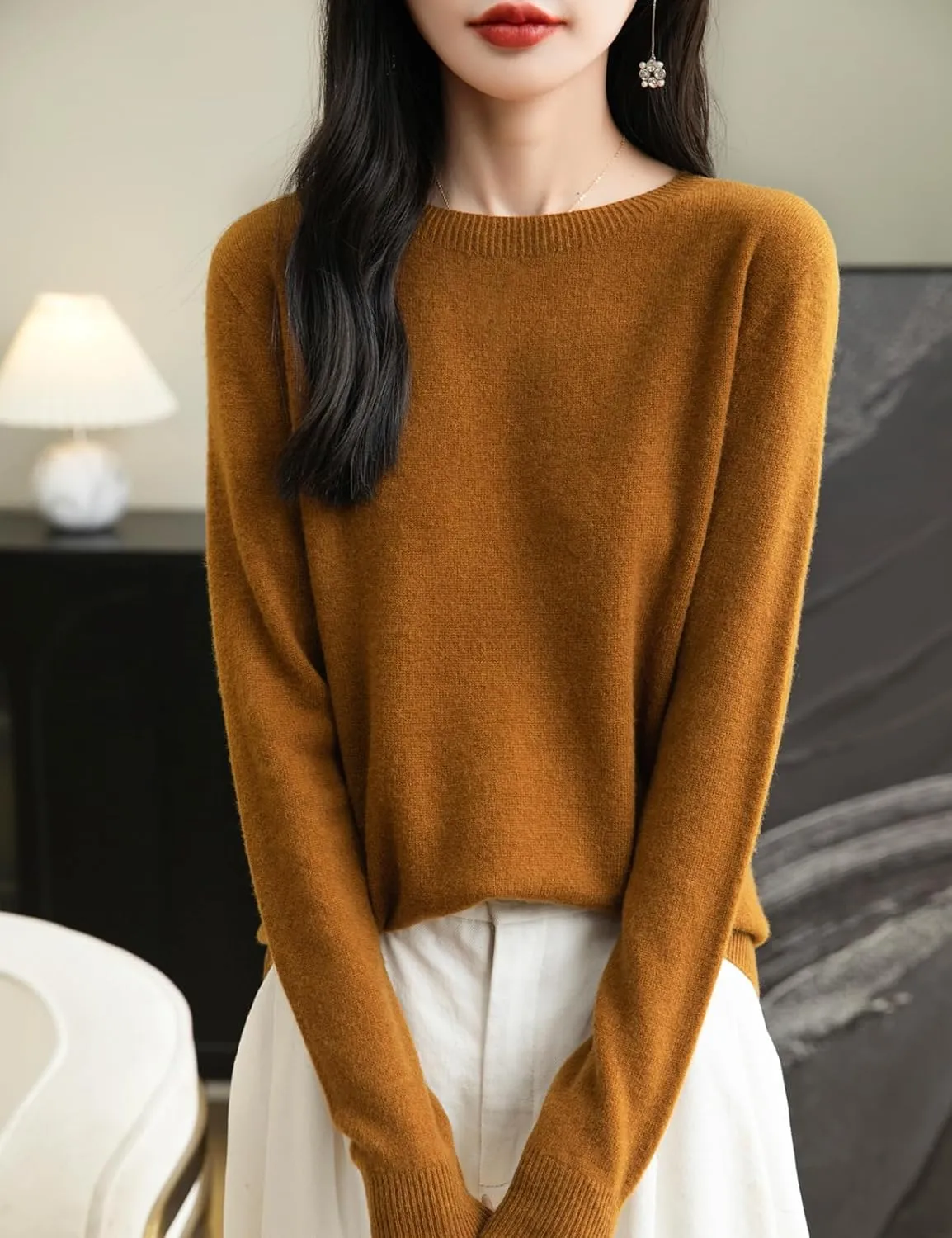 Women's 100% Merino Wool 2025 Fall Winter First-Line Ready to Wear Long Sleeve Seamless Knit Crewneck Sweater