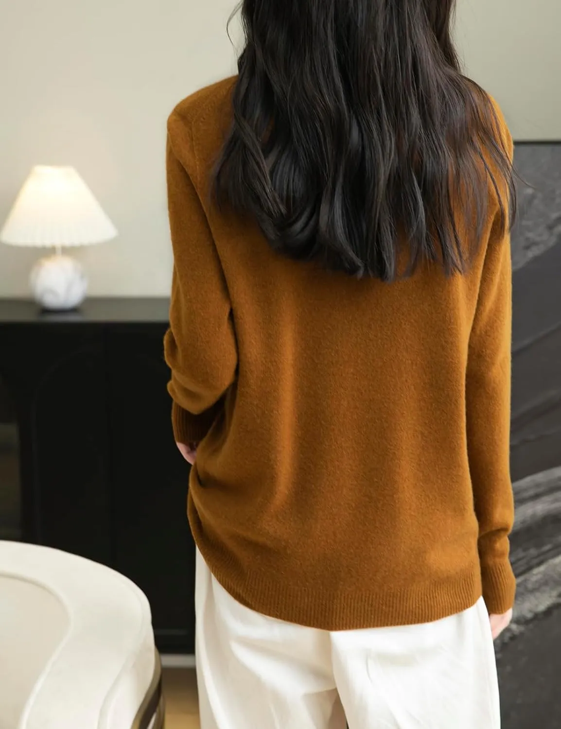 Women's 100% Merino Wool 2025 Fall Winter First-Line Ready to Wear Long Sleeve Seamless Knit Crewneck Sweater