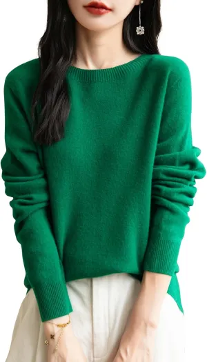 Women's 100% Merino Wool 2025 Fall Winter First-Line Ready to Wear Long Sleeve Seamless Knit Crewneck Sweater