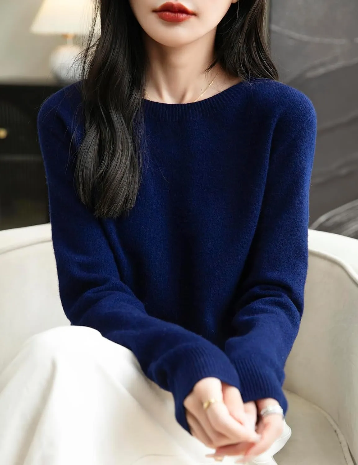 Women's 100% Merino Wool 2025 Fall Winter First-Line Ready to Wear Long Sleeve Seamless Knit Crewneck Sweater