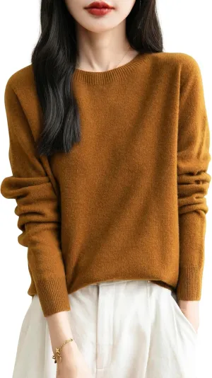 Women's 100% Merino Wool 2025 Fall Winter First-Line Ready to Wear Long Sleeve Seamless Knit Crewneck Sweater