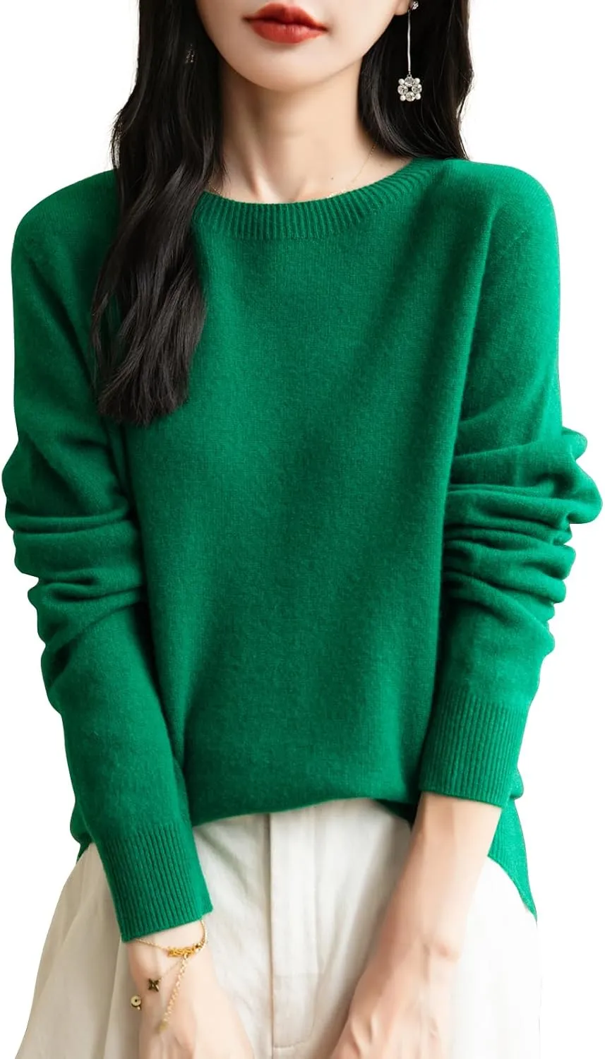 Women's 100% Merino Wool 2025 Fall Winter First-Line Ready to Wear Long Sleeve Seamless Knit Crewneck Sweater