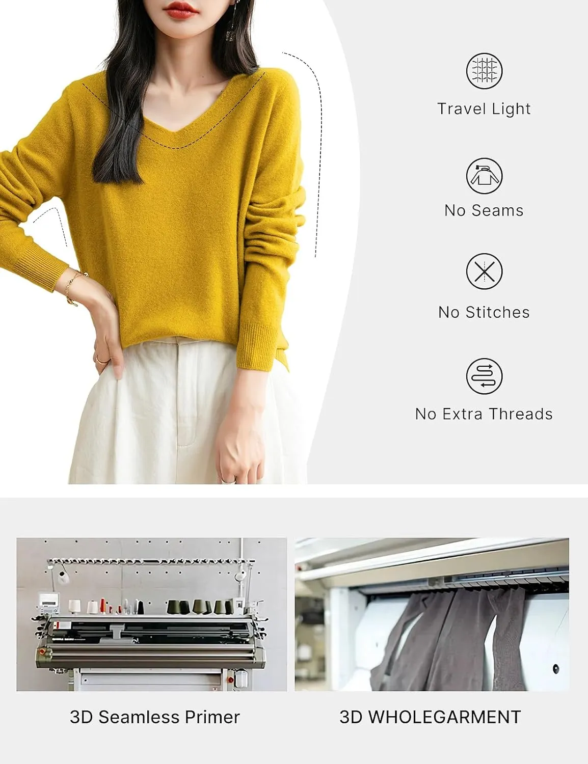 Women's 100% Merino Wool V Neck Sweater 2025 First-Line Ready to Wear Casual Long Sleeve Seamless Knit Sweater