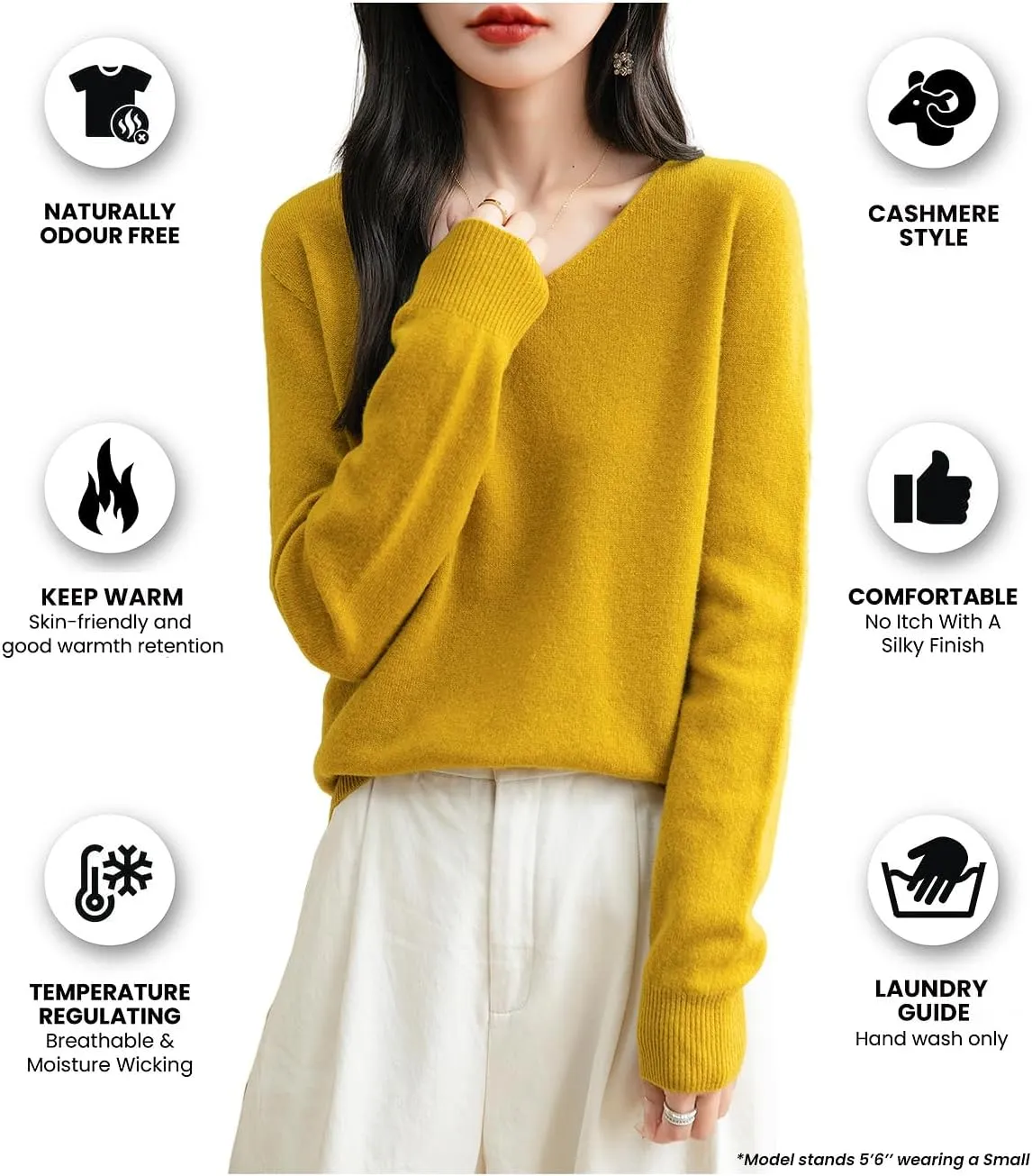Women's 100% Merino Wool V Neck Sweater 2025 First-Line Ready to Wear Casual Long Sleeve Seamless Knit Sweater