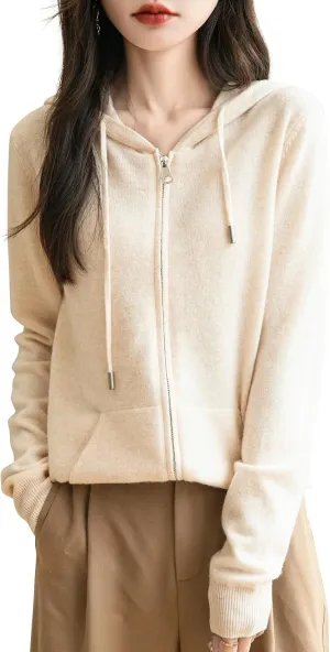 Women's 100% Merino Wool Zip Up Hoodies 2025 Fall Winter Warm Long Sleeve Knit Sweatshirt Cardigan with Pocket