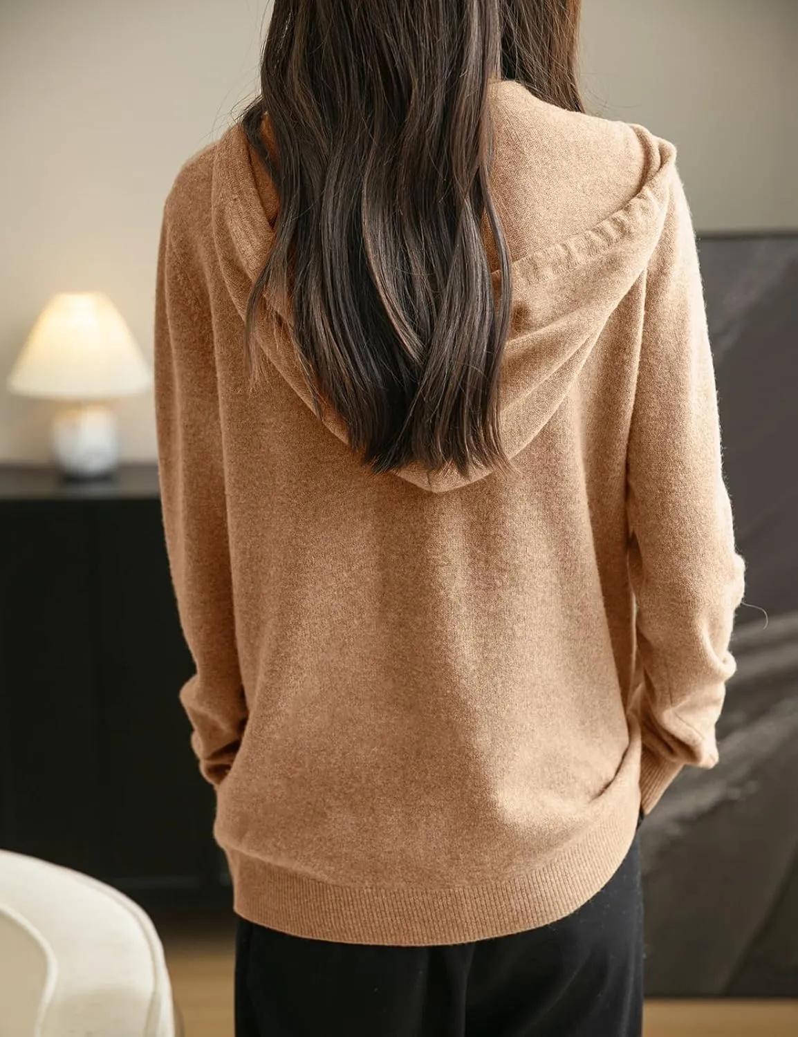 Women's 100% Merino Wool Zip Up Hoodies 2025 Fall Winter Warm Long Sleeve Knit Sweatshirt Cardigan with Pocket