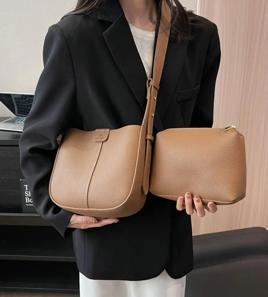 Womens 2pcs Casual Vegan Leather Shoulder Bags Hobo Crossbody Bag Travel Shoulder Bags Cute Purse Handbag