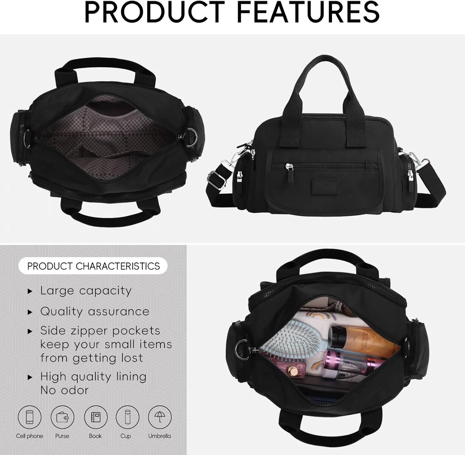 Women's Casual Shoulder Bag, Large Capacity Crossbody Bag, High-Density Nylon Waterproof Travel Wallet