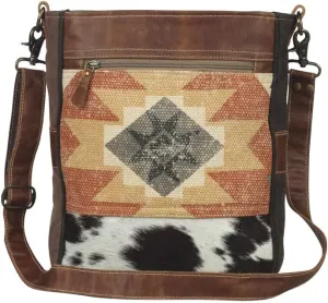 womens ENCHANTING SHOULDER BAG - AZTEC PRINT CANVAS and FUR-ON HIDE