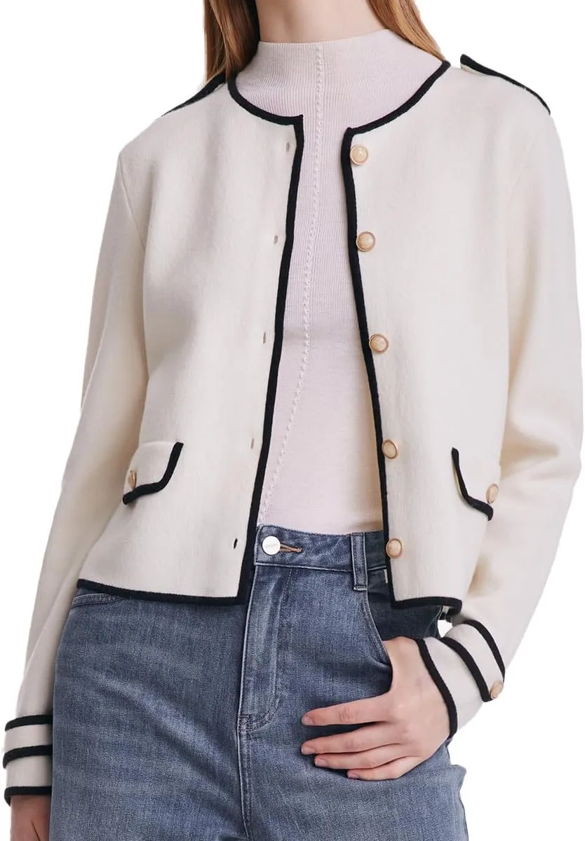 Women's Fashion Casual Cardigan Sweaters, Cropped Crewneck Button Up Knit Cardigans