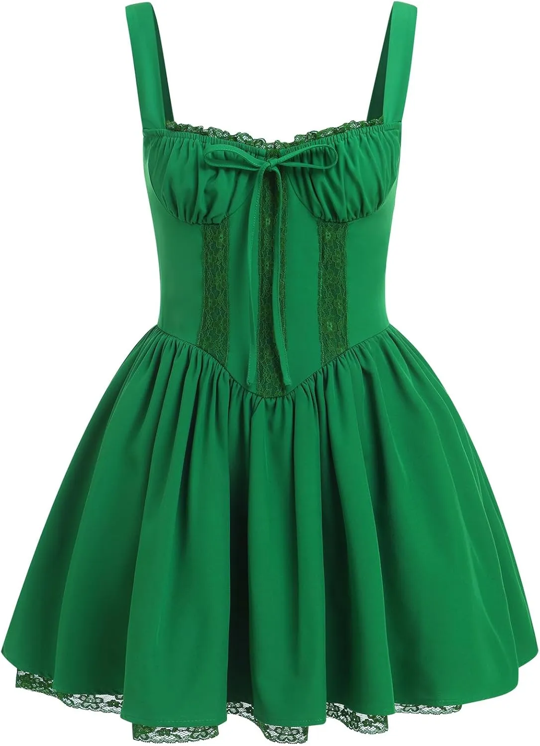 Women’s Floral Printed Corset Dress Spaghetti Strap Flare Summer Midi Dress Lace Trim Cami Dress Flowy Sundress