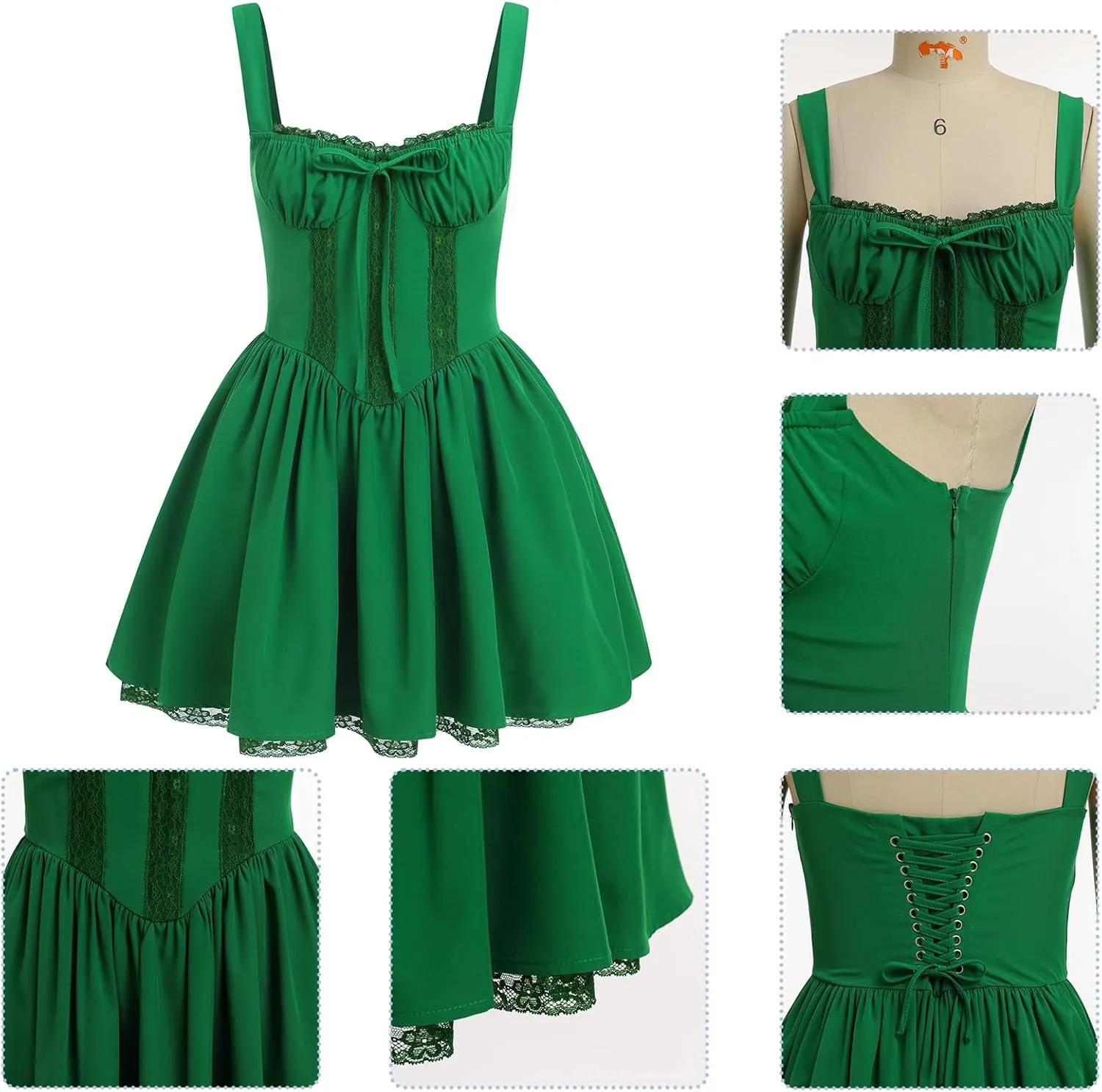 Women’s Floral Printed Corset Dress Spaghetti Strap Flare Summer Midi Dress Lace Trim Cami Dress Flowy Sundress
