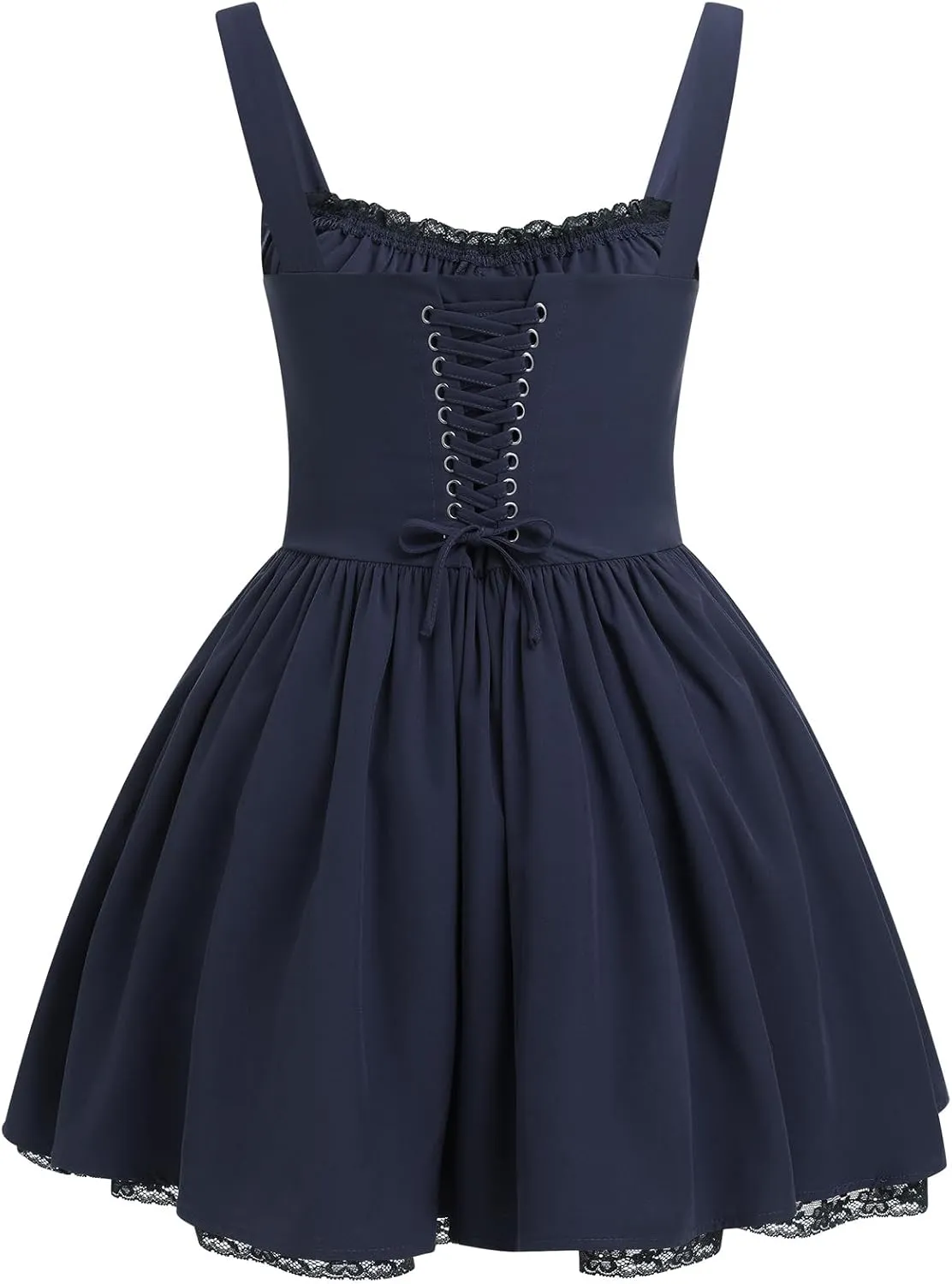 Women’s Floral Printed Corset Dress Spaghetti Strap Flare Summer Midi Dress Lace Trim Cami Dress Flowy Sundress