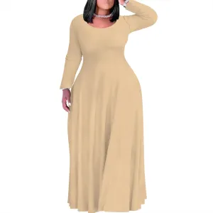 Women's Long Sleeve V Neck Loose Dress Solid Gradient Tie Dye A-Line Dress Plus Size Curve Fit Cocktail Dresses