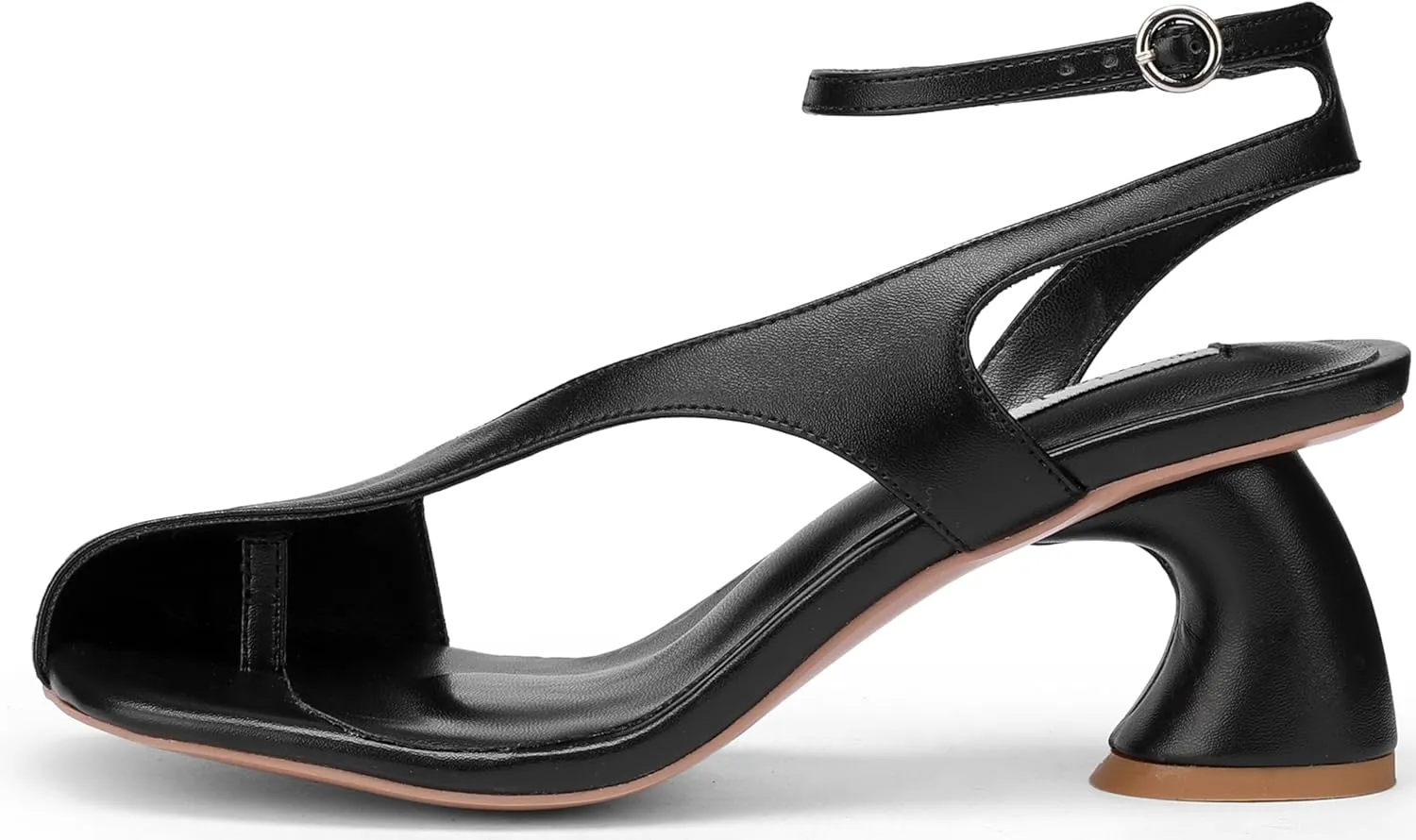 Women's Metallic Silver Curved Chunky Heeled Sandals & Square Open Split Toe Adjustable Ankle Strap Heels 2.4 Inch