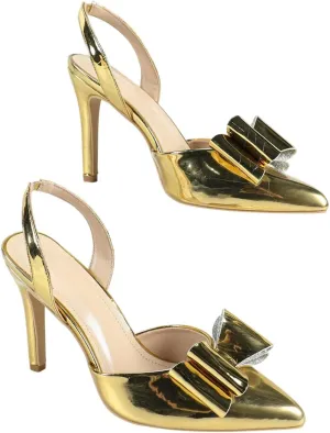 Women's Olive Green Patent Leather Pointed Toe High Heel Sandals, Bow-Embellished T-Strap Design, Stylish Evening Shoes, Trendy Party Footwear, Elegant Open-Toe High Heels