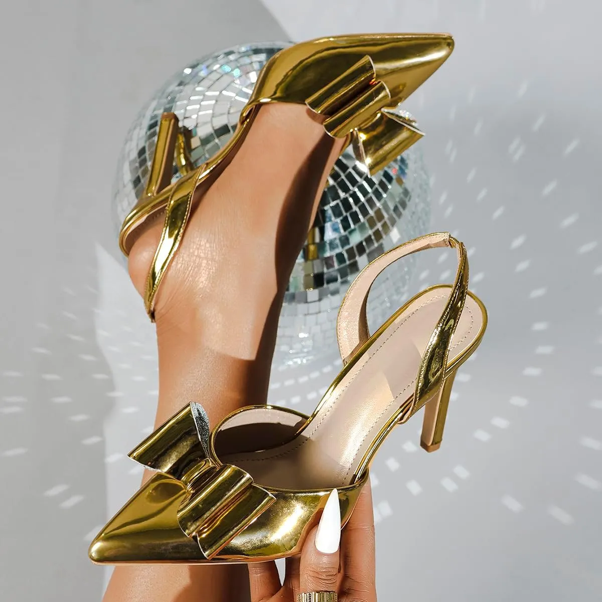 Women's Olive Green Patent Leather Pointed Toe High Heel Sandals, Bow-Embellished T-Strap Design, Stylish Evening Shoes, Trendy Party Footwear, Elegant Open-Toe High Heels