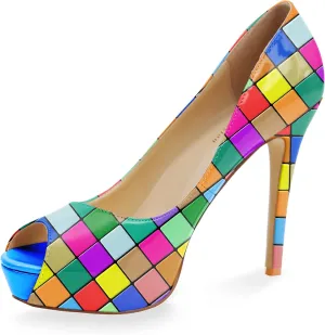 Womens Platform High Stiletto Sandals Heels Pumps Multicolor Floral Printed Peep Toe Sexy Shoes