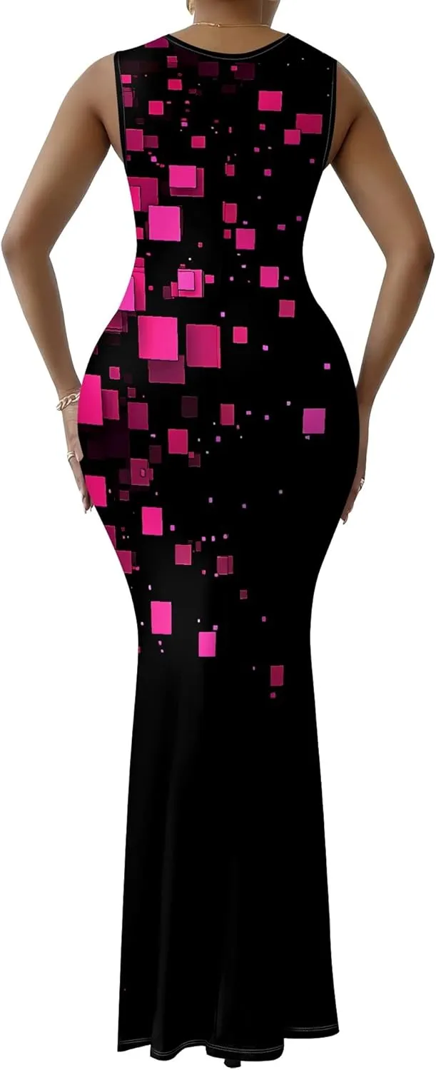 Women's Sexy V Neck Sleeveless Fitted Dress Elegant Curve Pencil Skirt Beach Party Sundress Festival Evening Dress