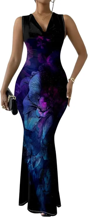 Women's Sexy V Neck Sleeveless Fitted Dress Elegant Curve Pencil Skirt Beach Party Sundress Festival Evening Dress