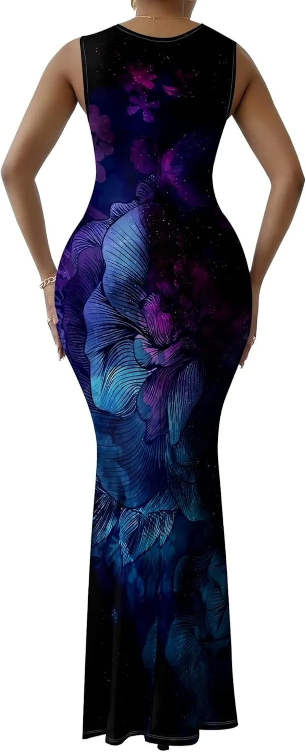 Women's Sexy V Neck Sleeveless Fitted Dress Elegant Curve Pencil Skirt Beach Party Sundress Festival Evening Dress