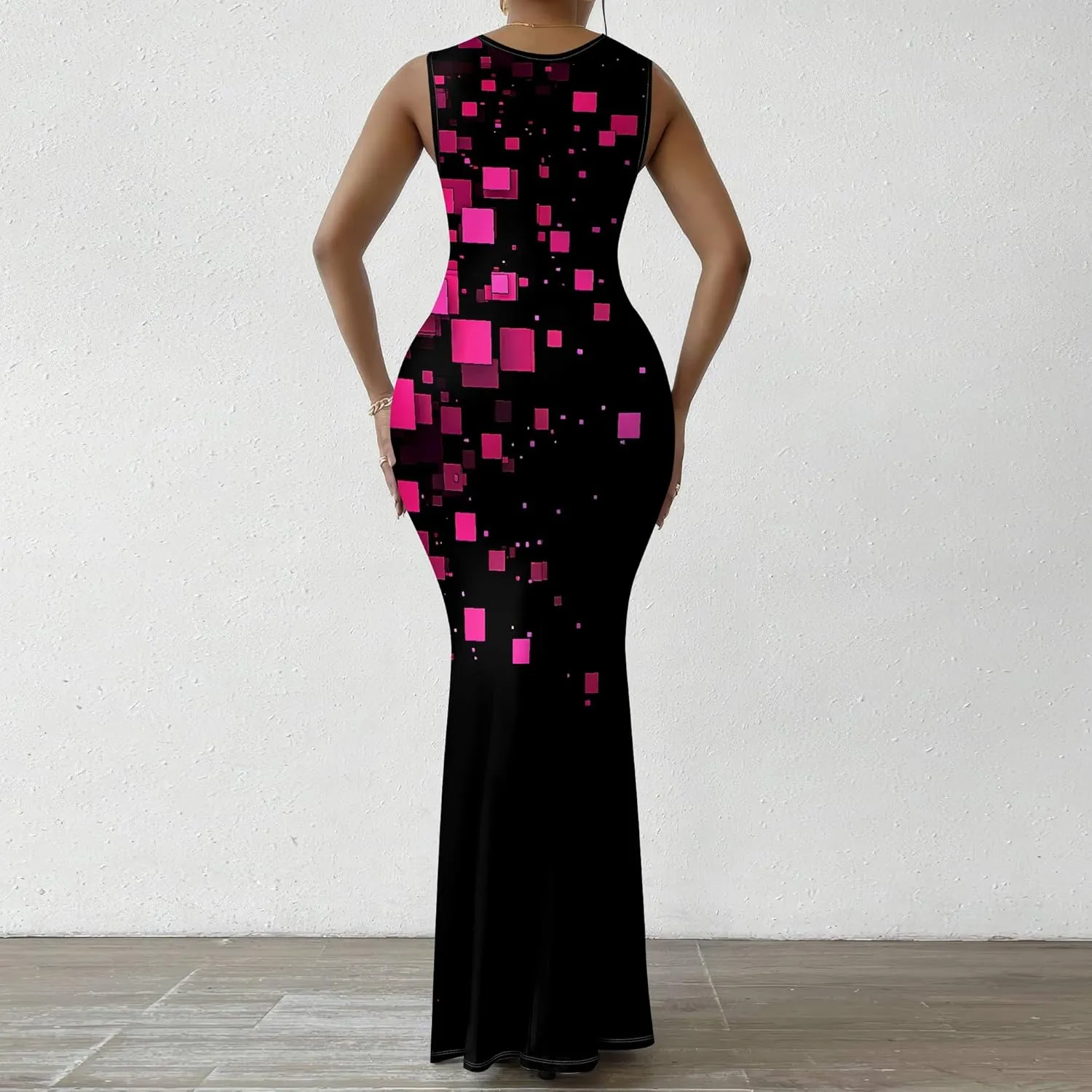 Women's Sexy V Neck Sleeveless Fitted Dress Elegant Curve Pencil Skirt Beach Party Sundress Festival Evening Dress