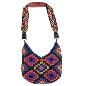 Women's Wool Crochet Crossbody Bag,Detachable Backpack Strap