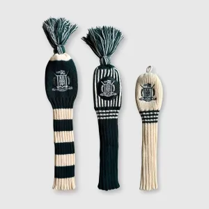 Wool Knit Golf Covers Set - Cream/Green