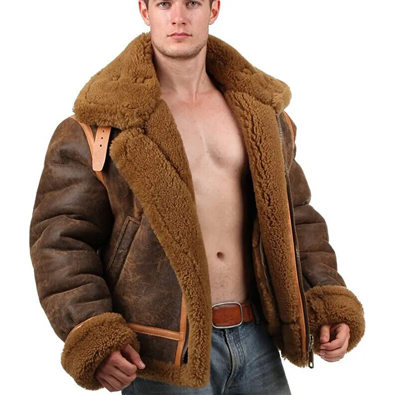 WWII Mens Flying B3 Brown Leather Aviator Jacket
