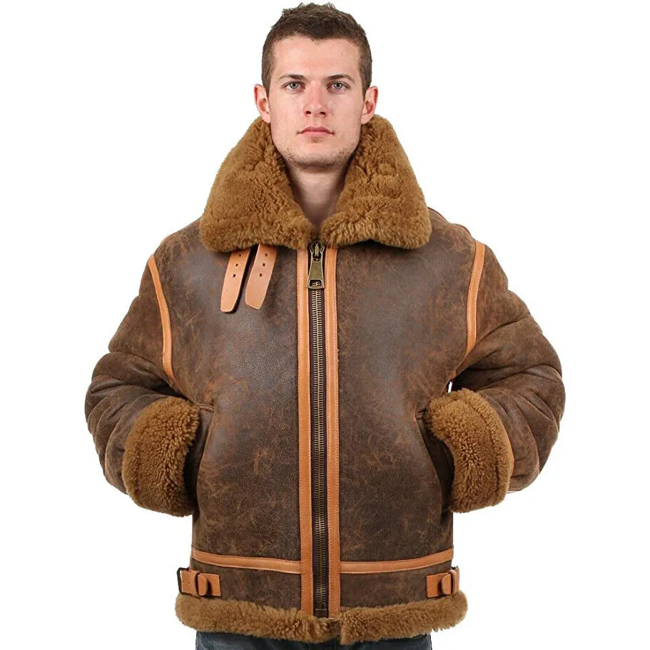 WWII Mens Flying B3 Brown Leather Aviator Jacket