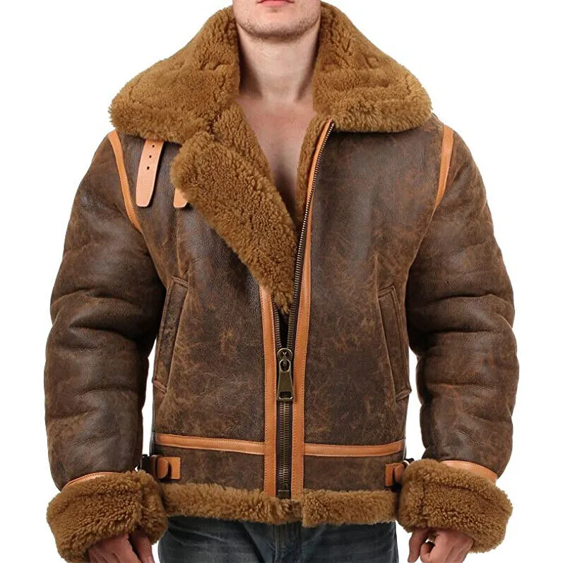 WWII Mens Flying B3 Brown Leather Aviator Jacket
