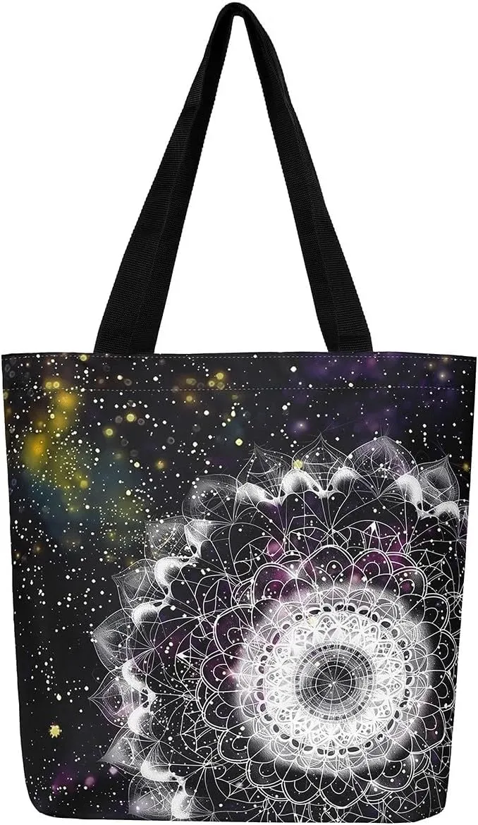 Yellow and White Nautical Canvas Tote Bag,Farmhouse Anchor Tote Bag,Stars Stripes Geometric Shopping Grocery Bags