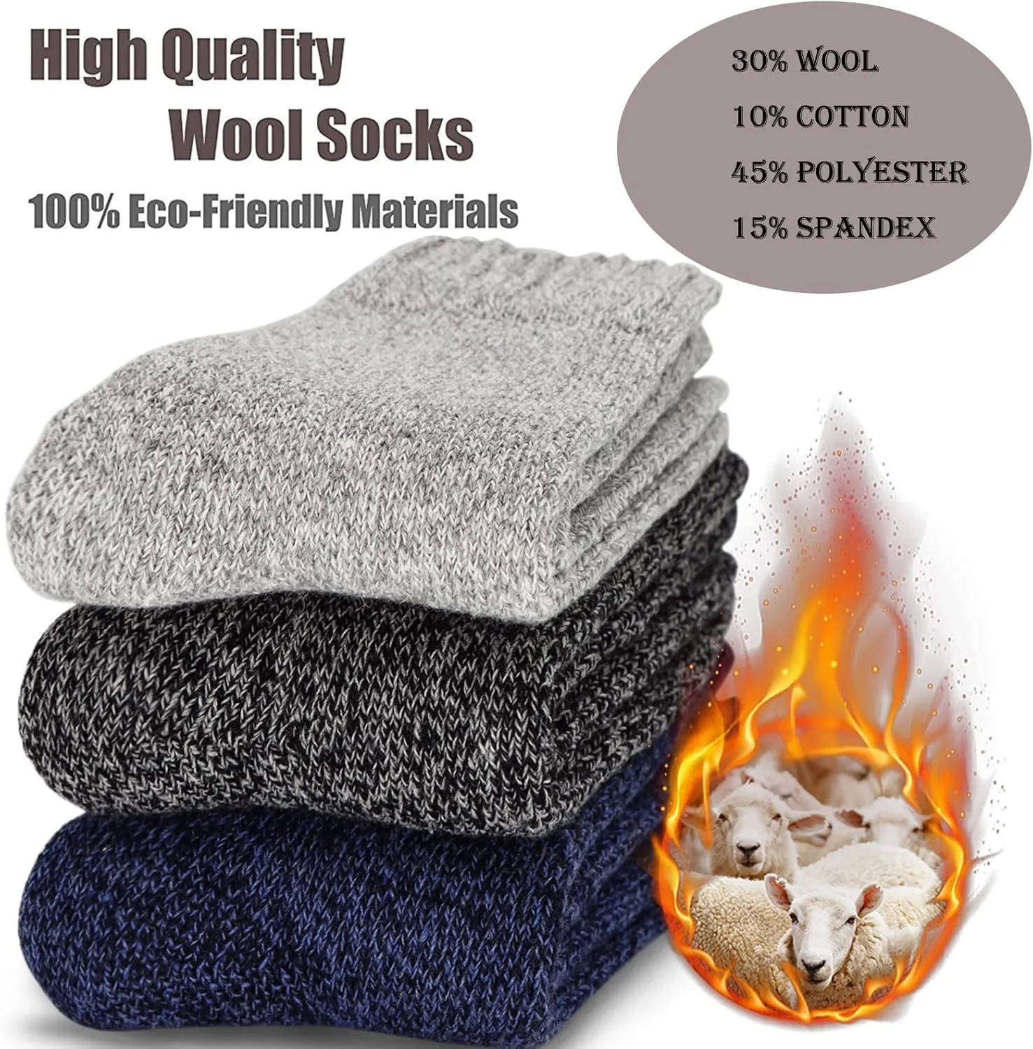YQHMT 3Pack Mens Super Thick Wool Warm Socks Gifts Soft Casual Knit Winter Crew Socks Stocking Stuffers, Christmas Gift