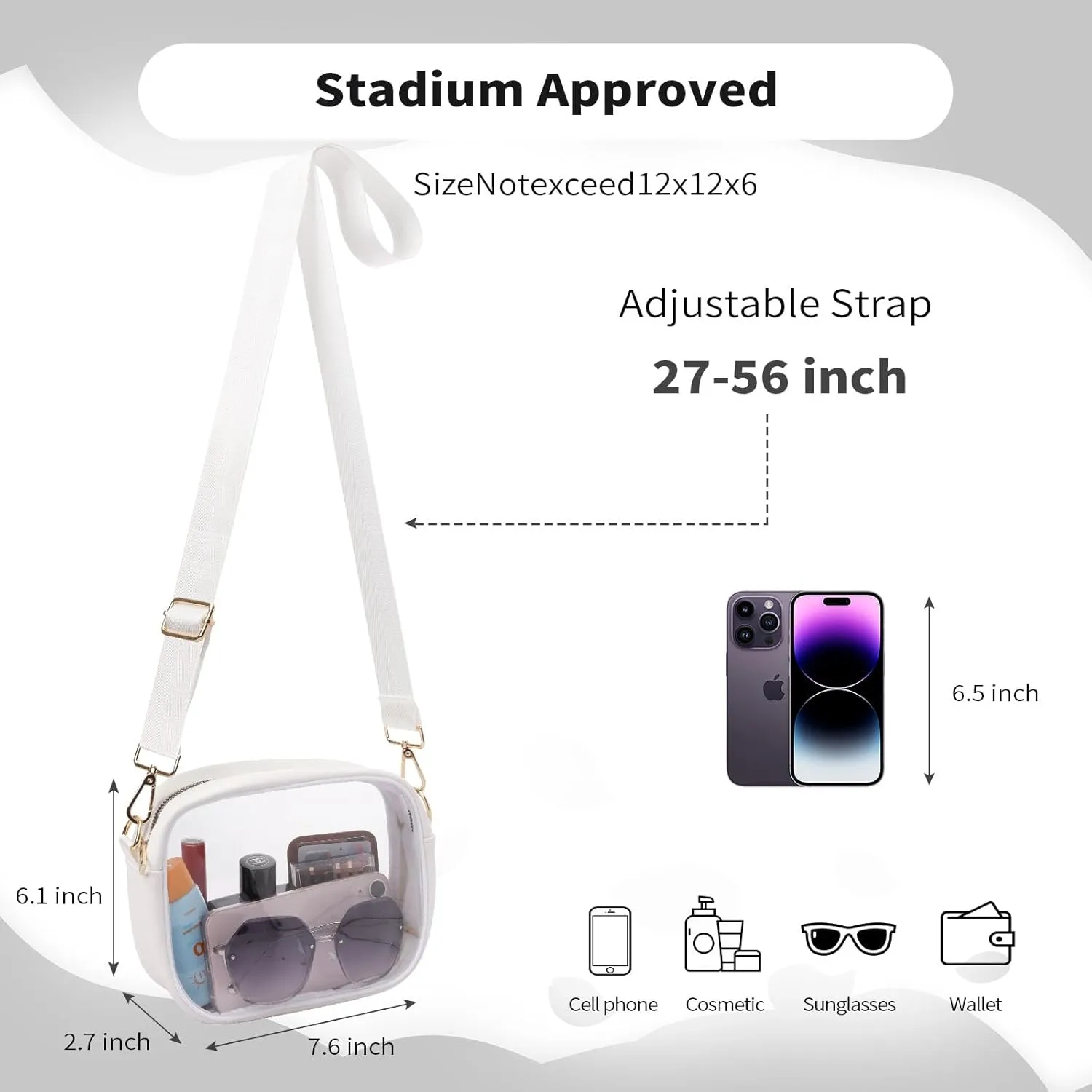 yuanming Clear Bag Stadium Approved, Clear Crossbody Purse Bag, Clear Stadium Bags for Women