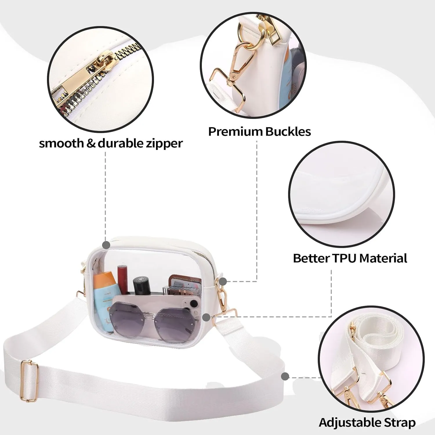 yuanming Clear Bag Stadium Approved, Clear Crossbody Purse Bag, Clear Stadium Bags for Women