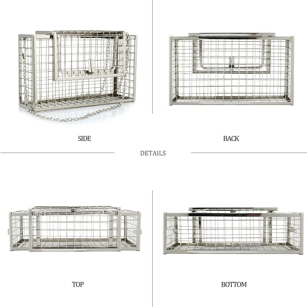 YYW Women Chain Crossbody Bags Iron Cage Metal Hollow Out Cage Evening Clutch