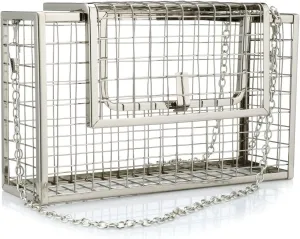 YYW Women Chain Crossbody Bags Iron Cage Metal Hollow Out Cage Evening Clutch