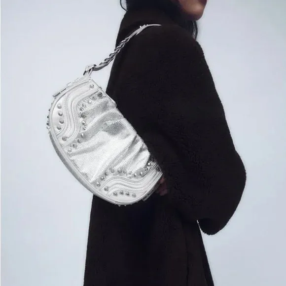 Zara silver studded shoulder bag
