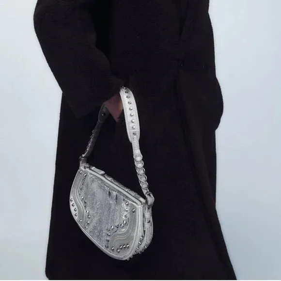 Zara silver studded shoulder bag