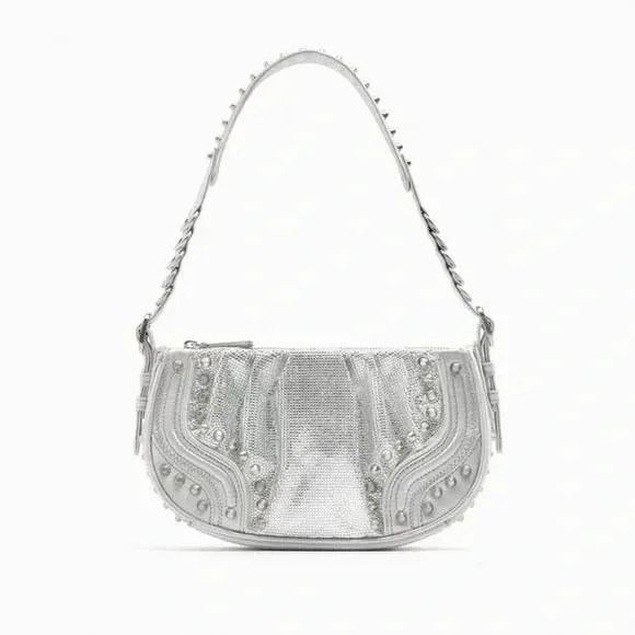 Zara silver studded shoulder bag