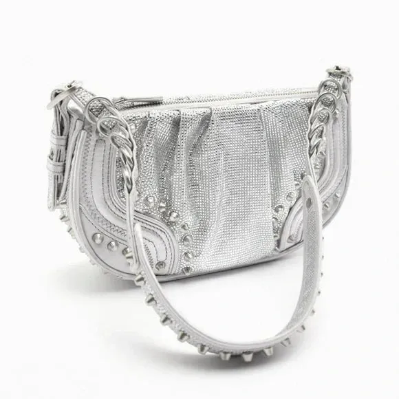Zara silver studded shoulder bag