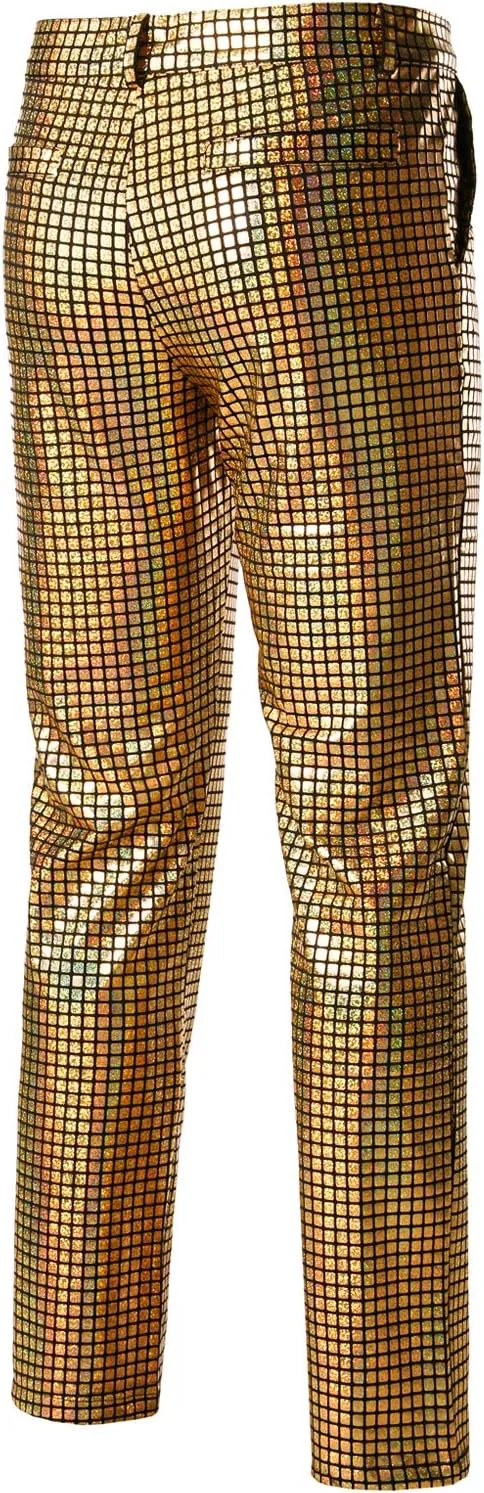 ZEROYAA Mens Night Club Metallic Gold Suit Pants/Straight Leg Trousers