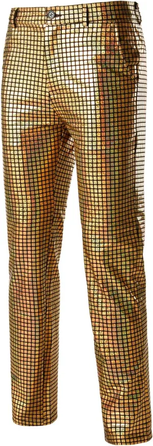 ZEROYAA Mens Night Club Metallic Gold Suit Pants/Straight Leg Trousers