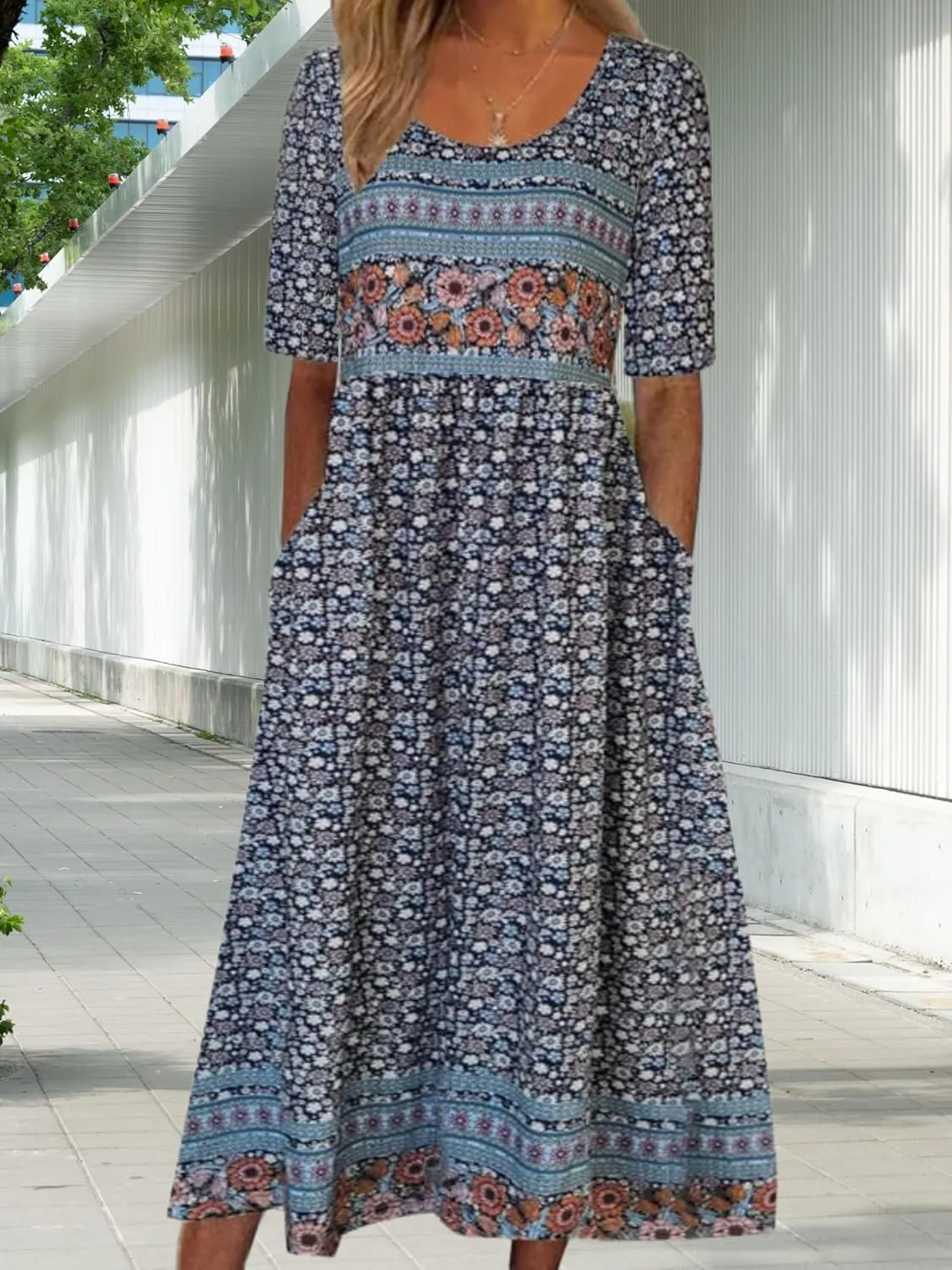 ZOCAVIA Womens Boho Floral Printed Maxi Dresses 2024 Summer Casual Loose Flowy Bohemian Vintage Short Sundresses with Pockets